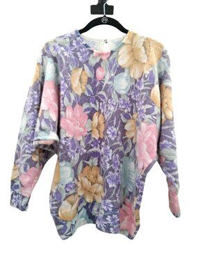 Angora Blend Floral Knit Pullover Sweater